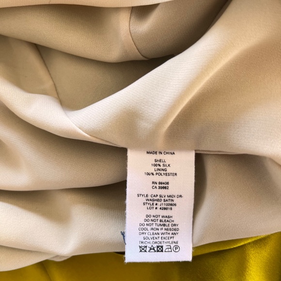 Theory Silk Satin Cap Sleeve MIDI Dress in Citron - Picture 6 of 9